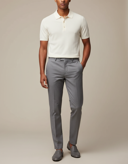 Pantalon Chino Gris Slim Élégant Homme Business - Laine