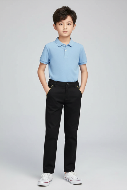Pantalon Chino Noir Coton Droit Garçon Élégant