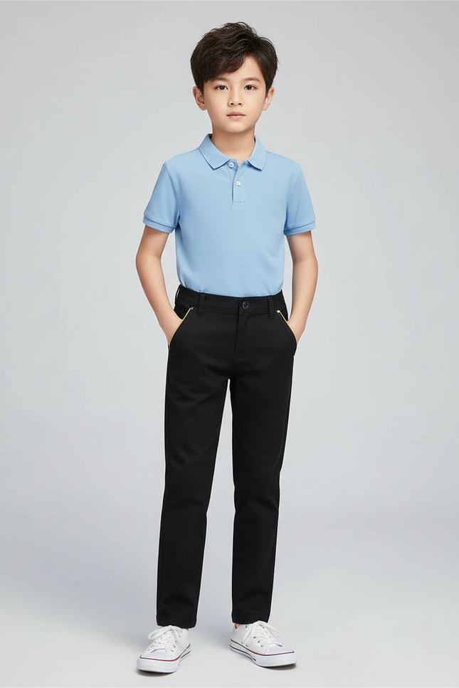 Pantalon Chino Noir Coton Droit Garçon Élégant