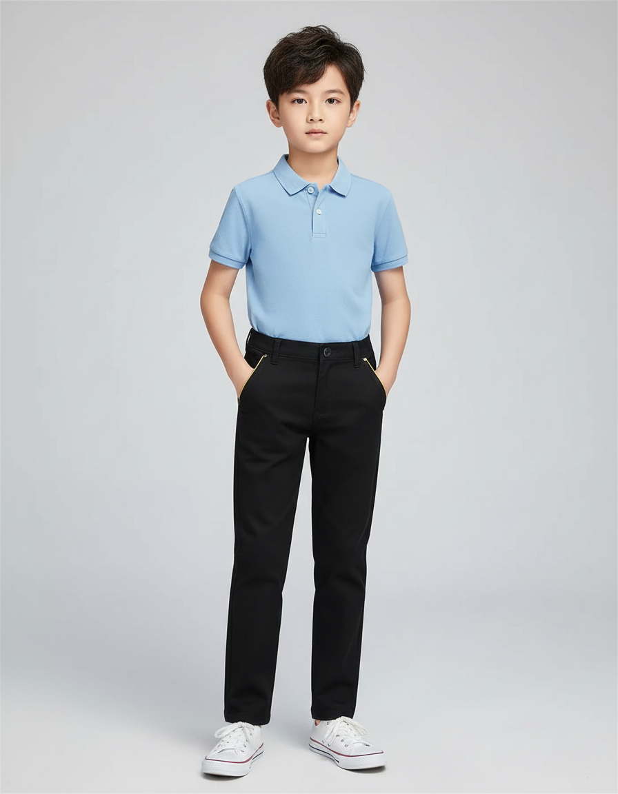 Pantalon Chino Noir Coton Droit Garçon Élégant