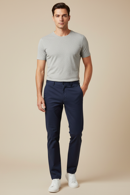 Pantalon Chino Bleu Marine Coton Homme Slim Fit