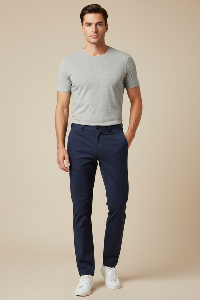 Pantalon Chino Bleu Marine Coton Homme Slim Fit