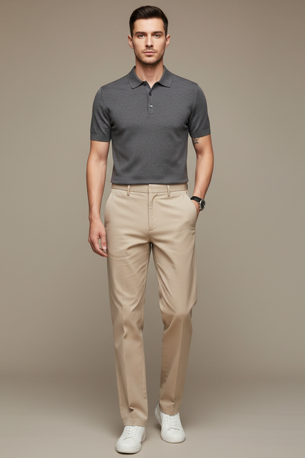 Pantalon Chino Beige Clair Droit Décontracté Homme - Coton
