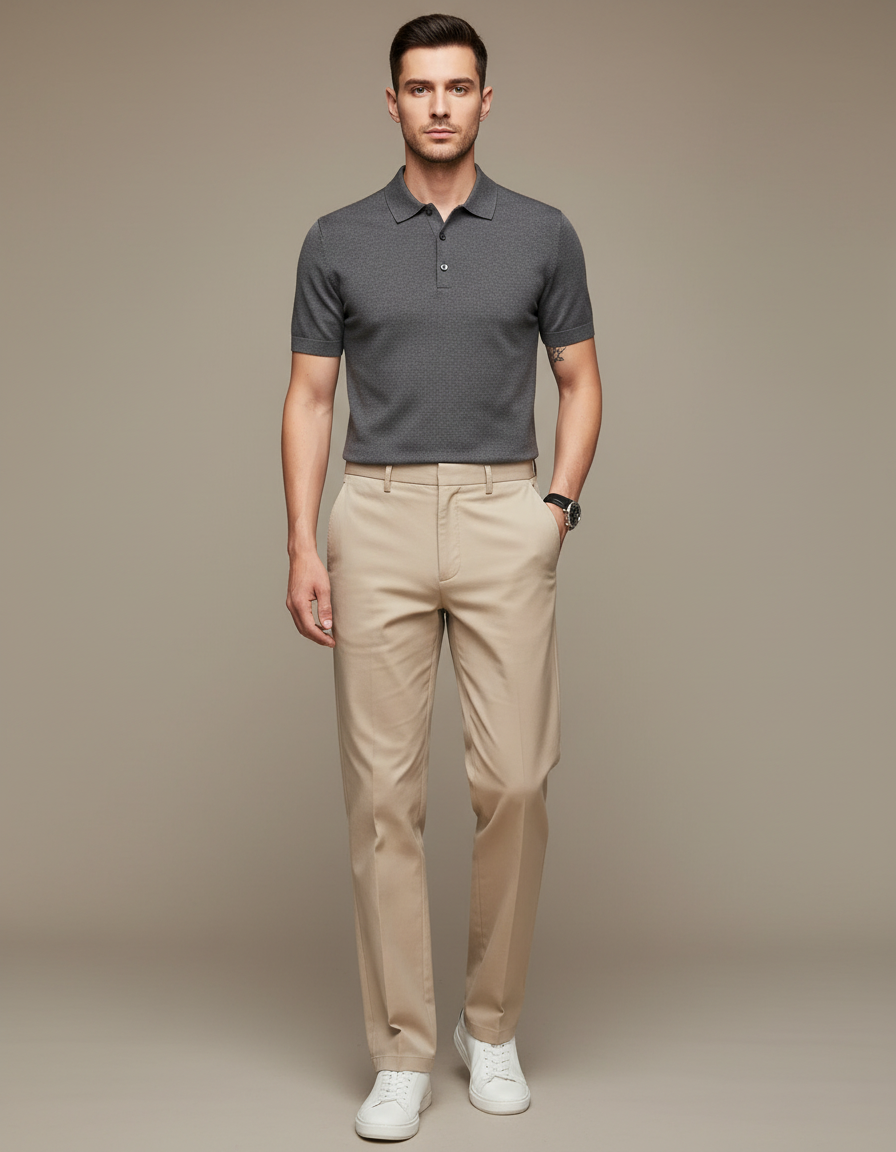 Pantalon Chino Beige Clair Droit Décontracté Homme - Coton
