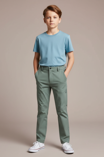 Pantalon Chino Vert Olive Stretch Décontracté Enfant - Polyester