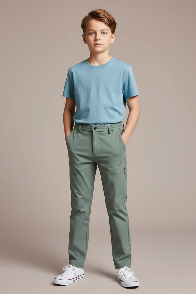 Pantalon Chino Vert Olive Stretch Décontracté Enfant - Polyester