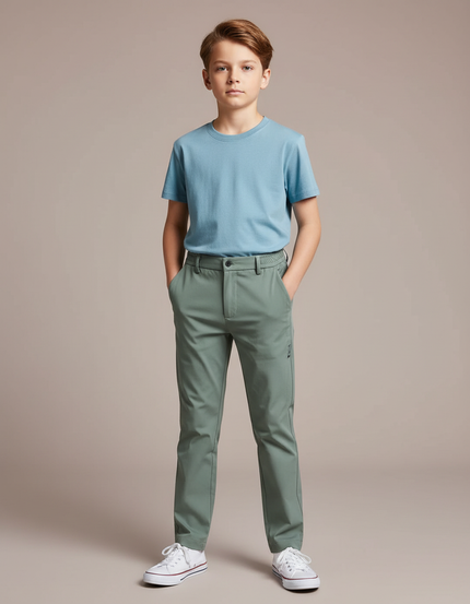 Pantalon Chino Vert Olive Stretch Décontracté Enfant - Polyester