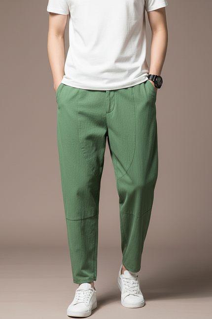 Pantalon Chino Vert Coton Ample Décontracté Homme