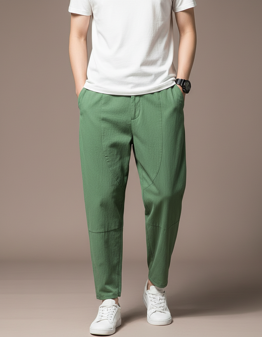 Pantalon Chino Vert Coton Ample Décontracté Homme