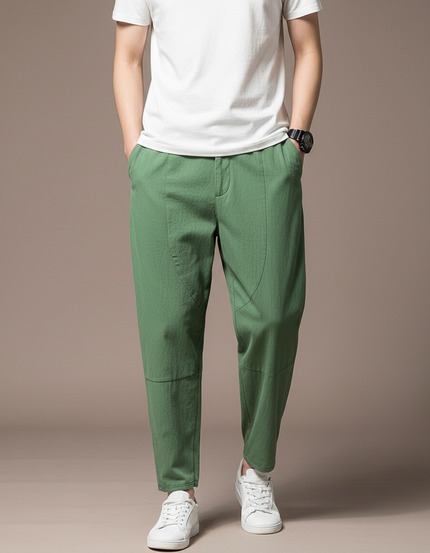 Pantalon Chino Vert Coton Ample Décontracté Homme