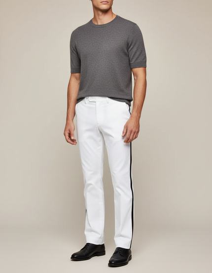 Pantalon Chino Blanc Bande Latérale Droite Élégant - Gabardine