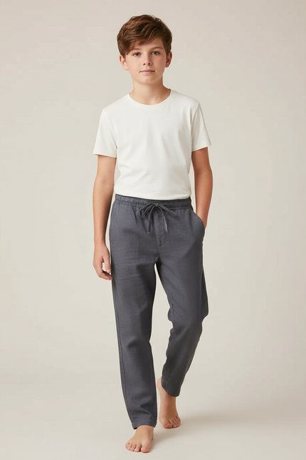 Pantalon Chino Gris Coton Lin Ample Garçon