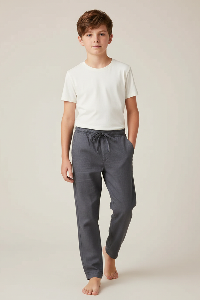 Pantalon Chino Gris Coton Lin Ample Garçon