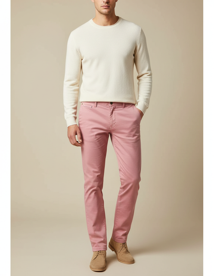 Pantalon Chino Rose Homme Slim Coton Décontracté