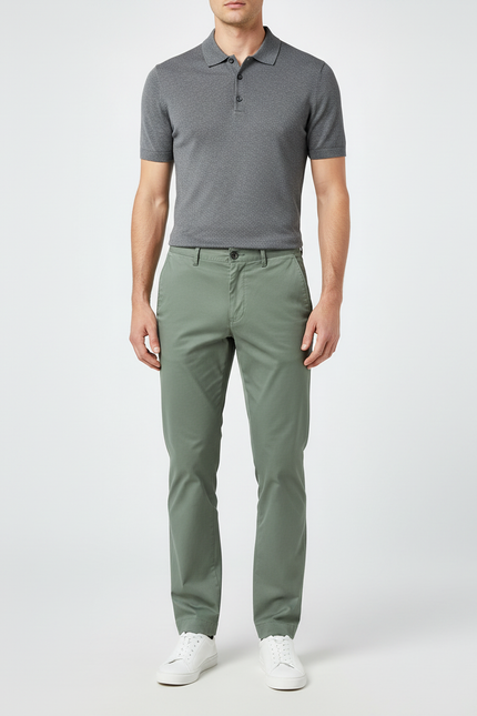 Pantalon Chino Vert Coton Droit Décontracté Homme
