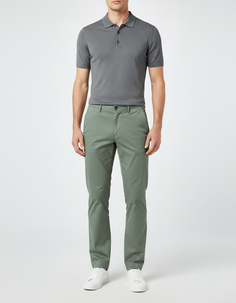 Pantalon Chino Vert Coton Droit Décontracté Homme