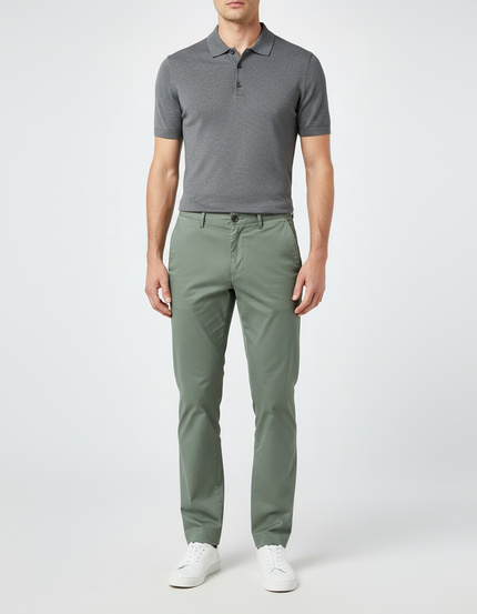 Pantalon Chino Vert Coton Droit Décontracté Homme