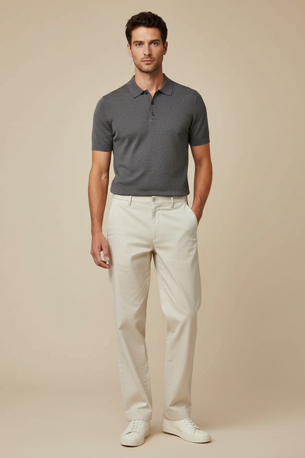 Pantalon Chino Beige Clair Coton Droit Décontracté Homme - Gabardine