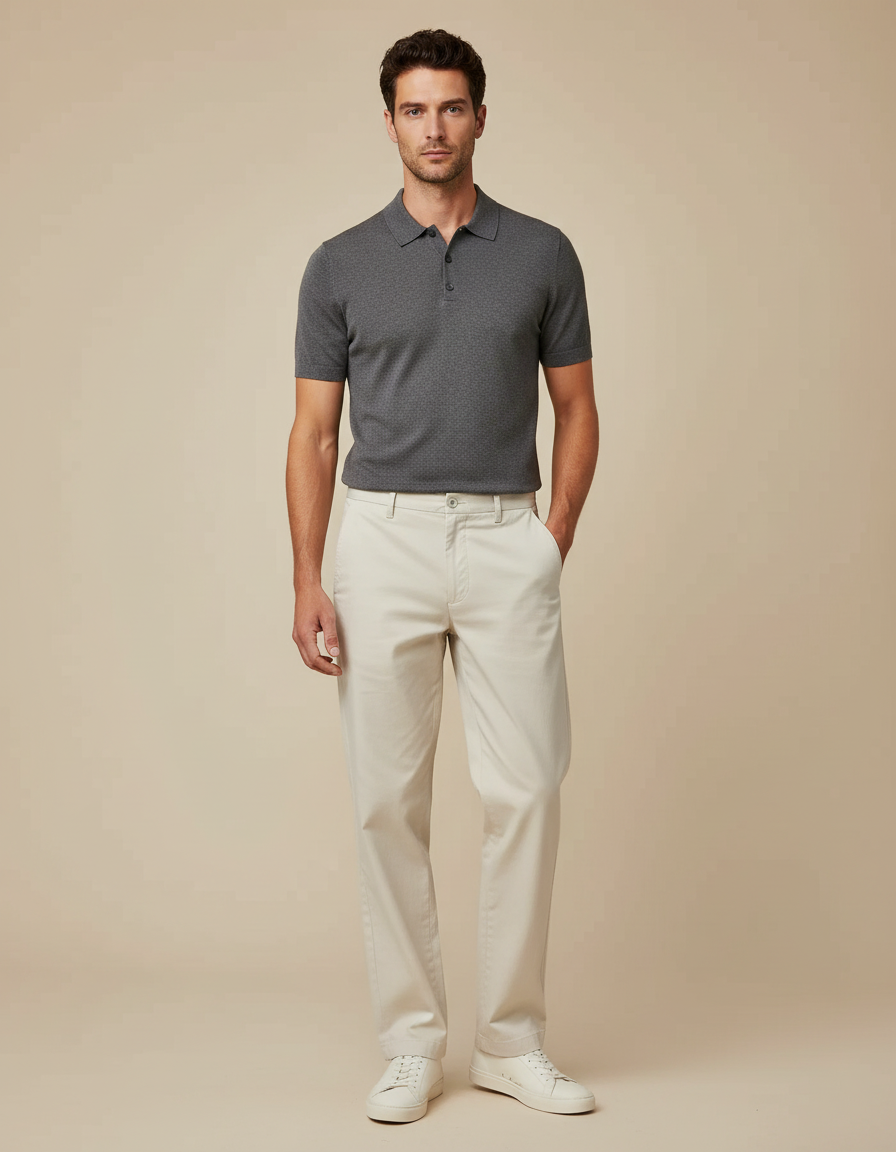 Pantalon Chino Beige Clair Coton Droit Décontracté Homme - Gabardine