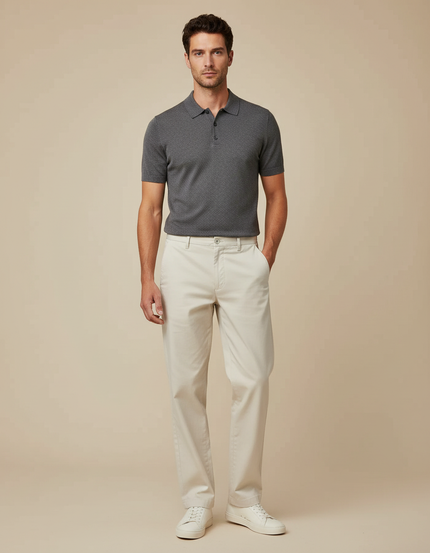 Pantalon Chino Beige Clair Coton Droit Décontracté Homme - Gabardine
