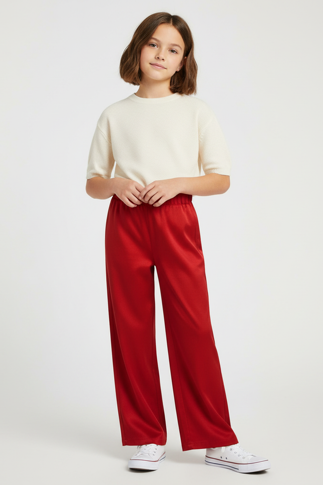 Pantalon Chino Rouge Satiné Ample Fluide Fille