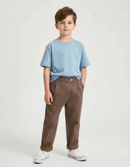 Pantalon Chino Marron Coton Ample Décontracté Garçon