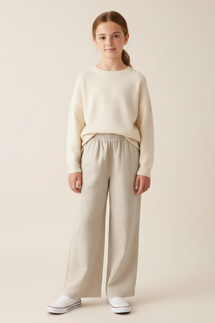 Pantalon Chino Beige Ample Fluide Coton Fille