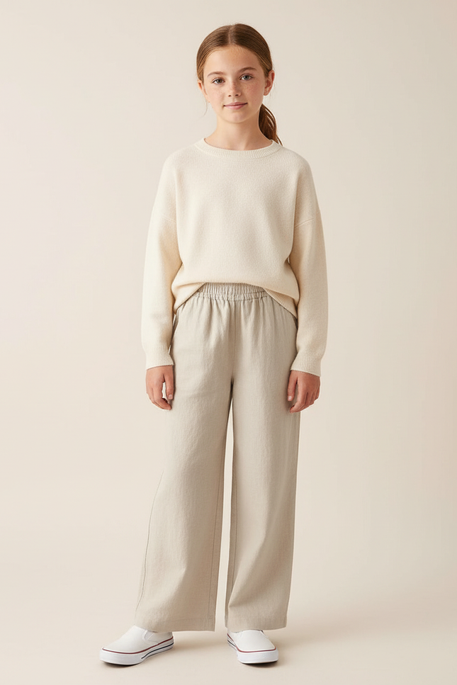 Pantalon Chino Beige Ample Fluide Coton Fille