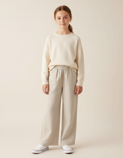 Pantalon Chino Beige Ample Fluide Coton Fille