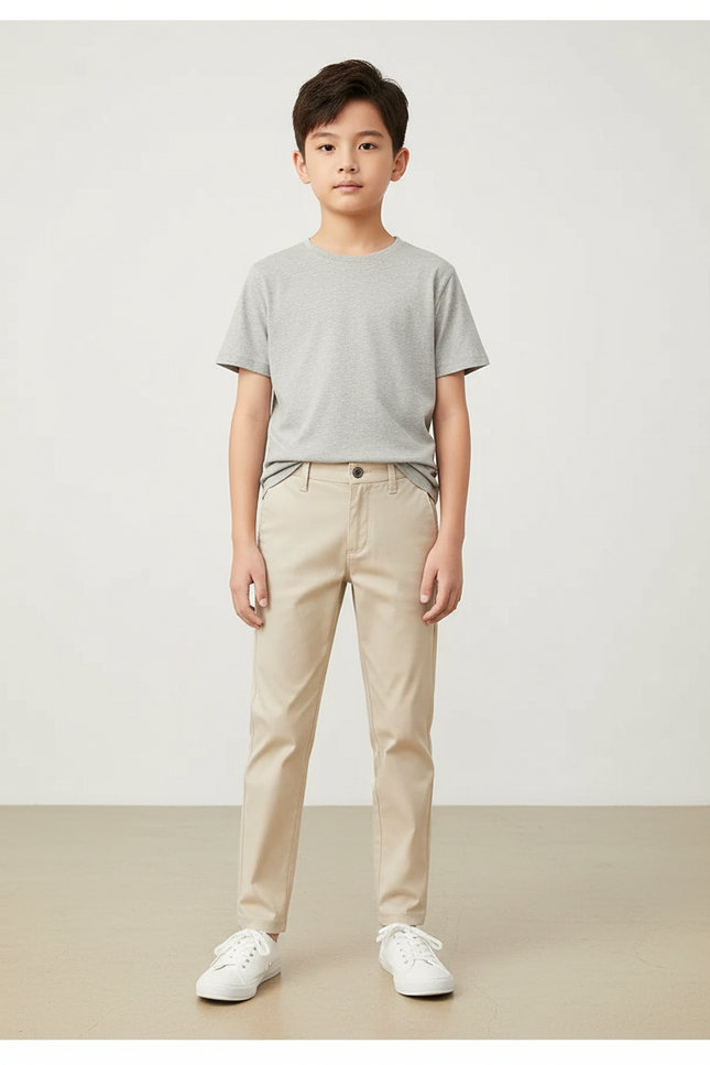 Pantalon Chino Beige Coton Coupe Droite Confortable Enfant
