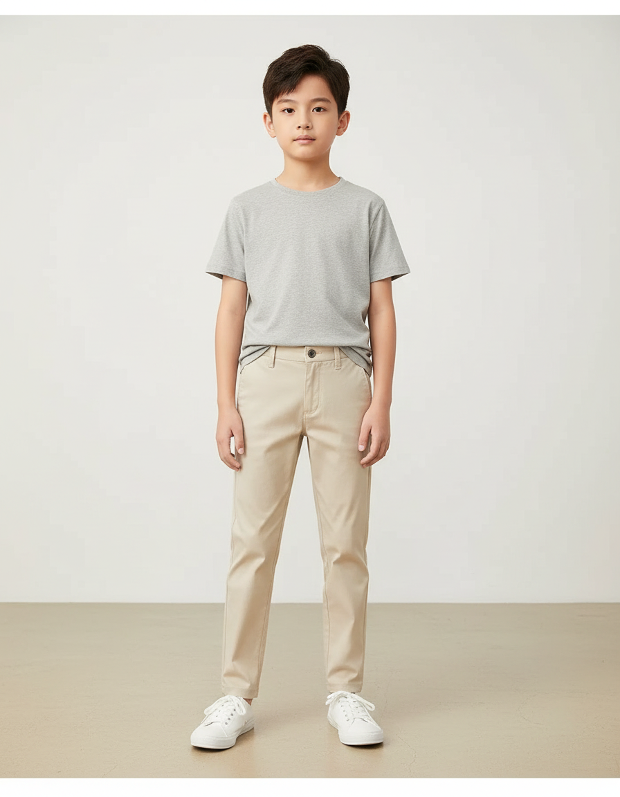 Pantalon Chino Beige Coton Coupe Droite Confortable Enfant