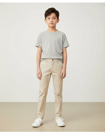 Pantalon Chino Beige Coton Coupe Droite Confortable Enfant
