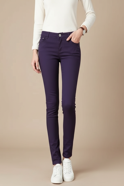 Pantalon Chino Femme Violet Skinny Confort Stretch - Coton