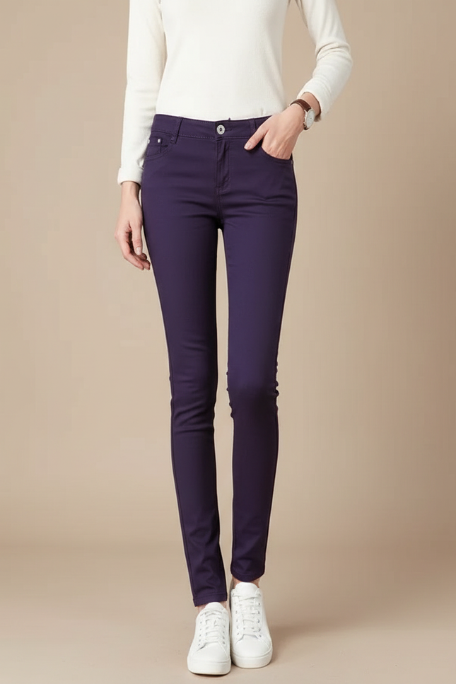 Pantalon Chino Femme Violet Skinny Confort Stretch - Coton