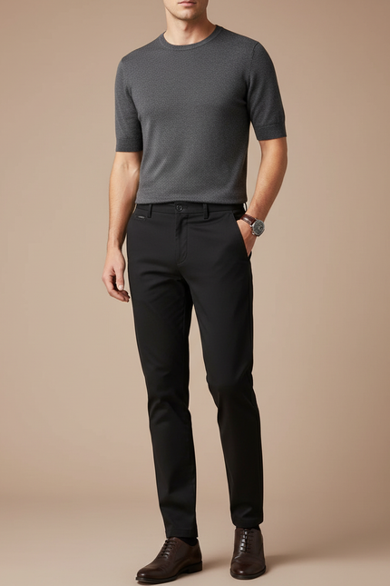 Pantalon Chino Noir Slim Extensible Élégant Homme - Gabardine