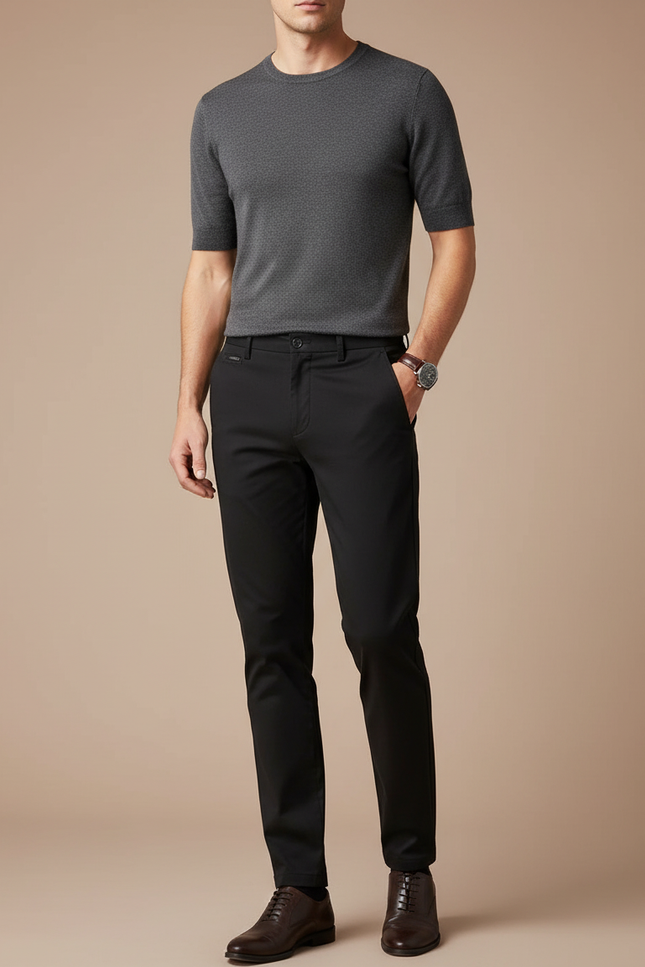 Pantalon Chino Noir Slim Extensible Élégant Homme - Gabardine