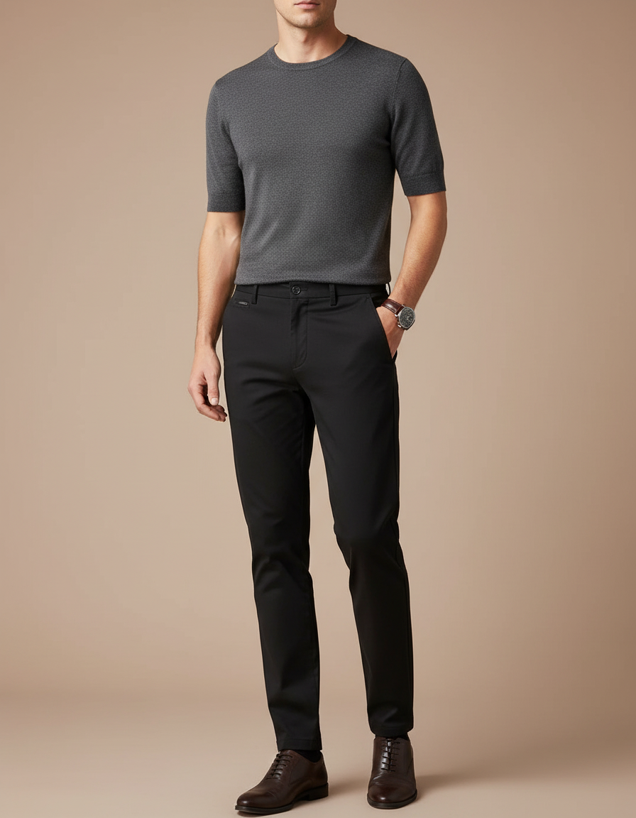 Pantalon Chino Noir Slim Extensible Élégant Homme - Gabardine