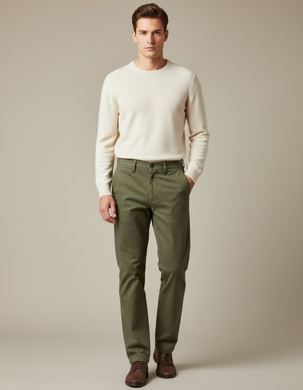 Pantalon Chino Kaki Coton Droit Décontracté Homme