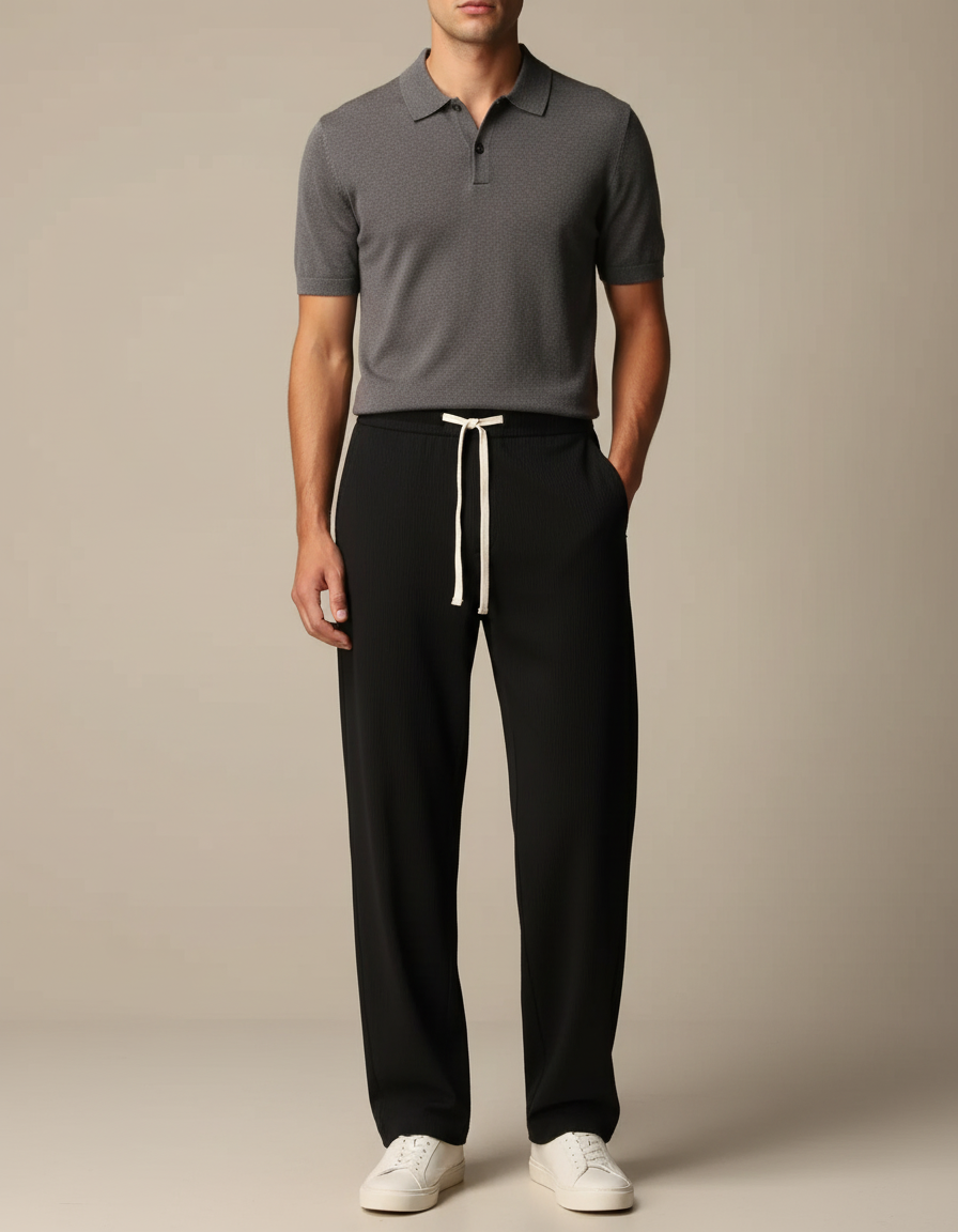 Pantalon Chino Noir Fluide Détente Homme - Maille