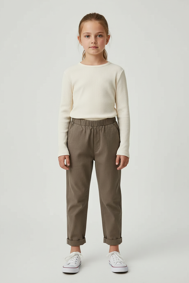 Pantalon Chino Kaki Coton Élastique Décontracté Enfant