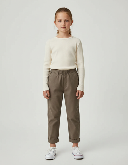 Pantalon Chino Kaki Coton Élastique Décontracté Enfant