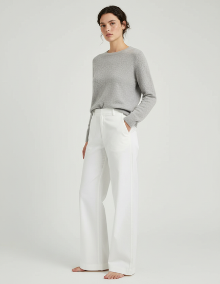 Pantalon Chino Blanc Ample Jambe Large Décontracté - Gabardine