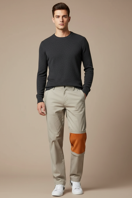 Pantalon Chino Beige Droit Décontracté Doublure Polaire - Coton