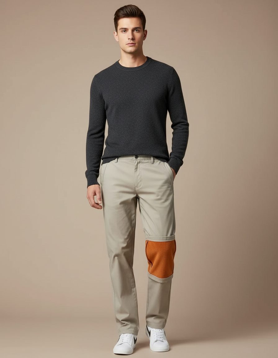 Pantalon Chino Beige Droit Décontracté Doublure Polaire - Coton