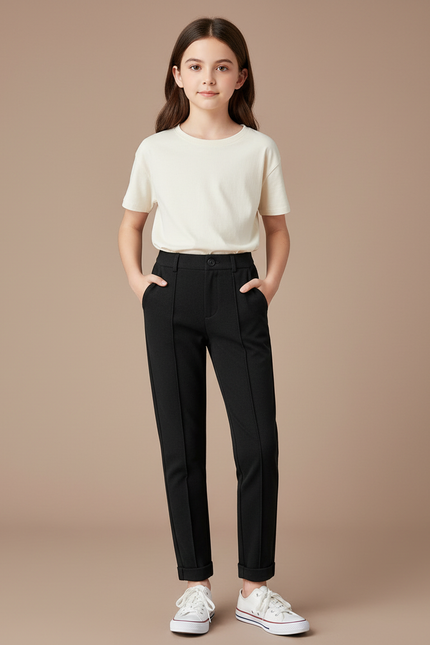 Pantalon Chino Noir Slim Coton Élégant Décontracté Enfant