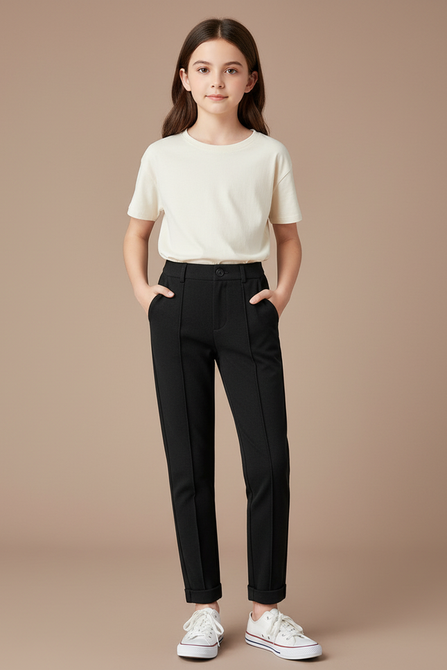 Pantalon Chino Noir Slim Coton Élégant Décontracté Enfant