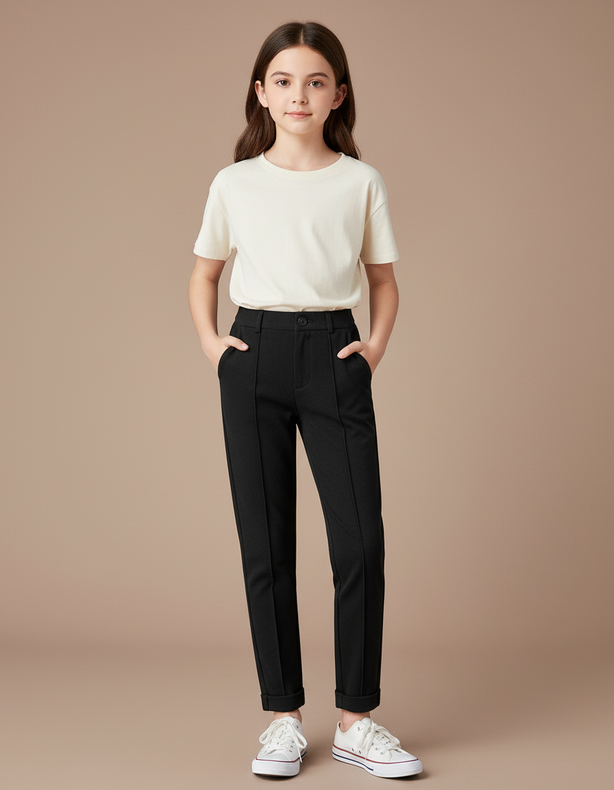 Pantalon Chino Noir Slim Coton Élégant Décontracté Enfant