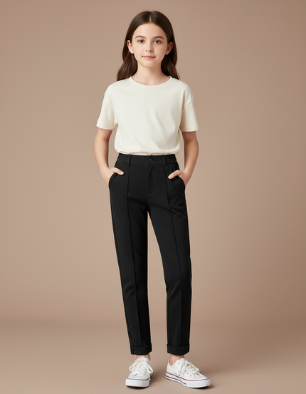 Pantalon Chino Noir Slim Coton Élégant Décontracté Enfant