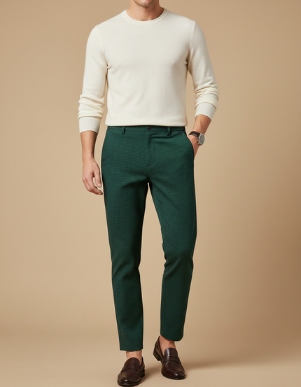 Pantalon Chino Vert Foncé Texturé Slim Homme - Maille