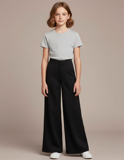 Pantalon Chino Noir Ample Taille Haute Enfant - Polyester